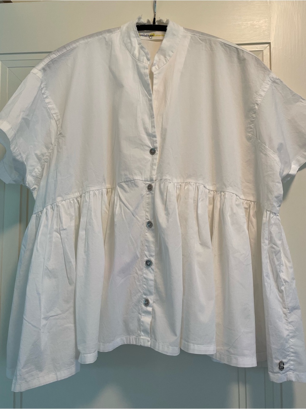 White Cotton Button-Down Peplum Blouse Ottad Ame